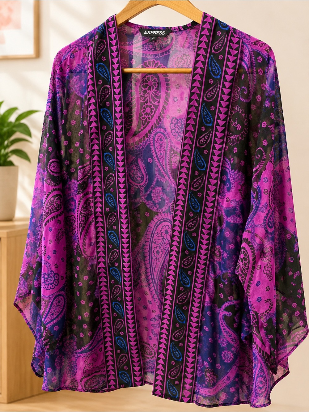 Express Purple Paisley Sheer Kimono